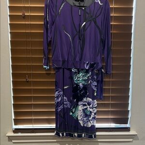 Elie Tahari Purple Floral Long Sleeve Dress